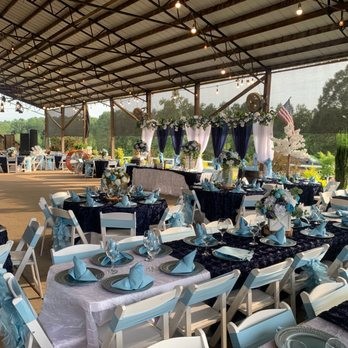 Foxfire Ranch, Waterford, MS — tables set under the pavilion